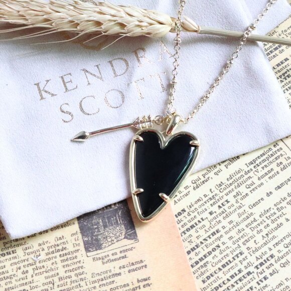 Kendra Scott Gold Black Obsidian Long Necklace - Ansley Heart - Picture 2 of 2